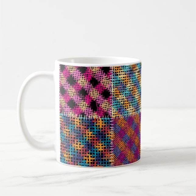 Patchwork Rough Canvas Squares Vintage Coffee Mug (Left)