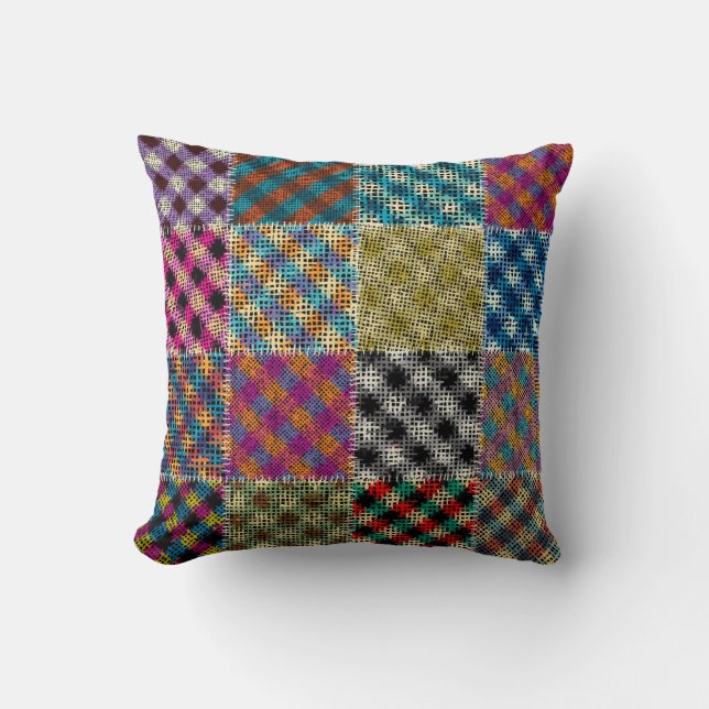Patchwork Rough Canvas Squares Vintage Cushion (Front)