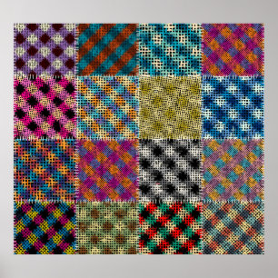 Patchwork Rough Canvas Squares Vintage Poster