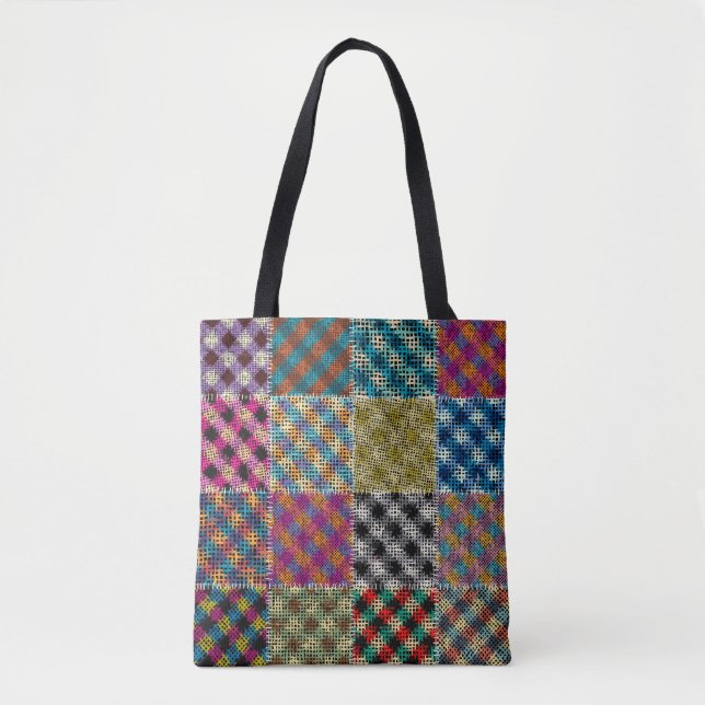 Patchwork Rough Canvas Squares Vintage Tote Bag (Front)