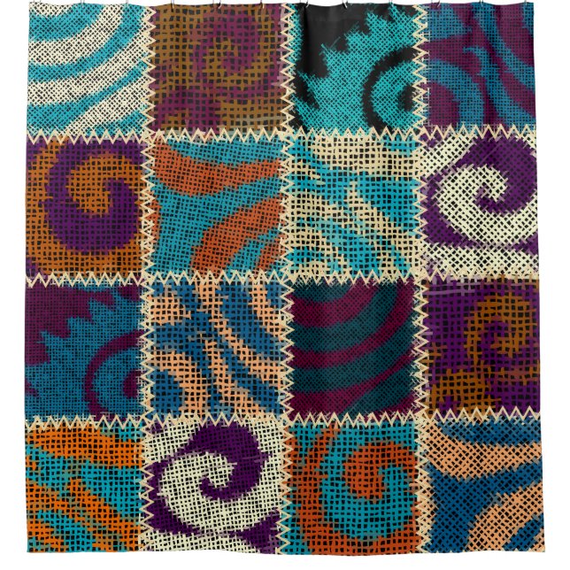 Patchwork Rough Canvas Vintage Imitation Shower Curtain (Front)
