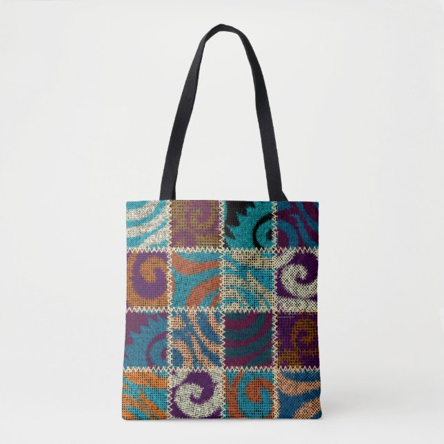 Patchwork Rough Canvas Vintage Imitation Tote Bag (Front)