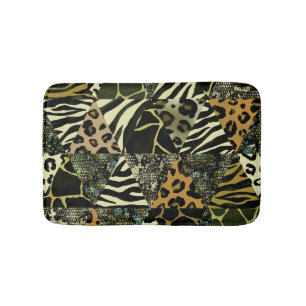 Patchwork Safari: Watercolor Animal Print. Bath Mat