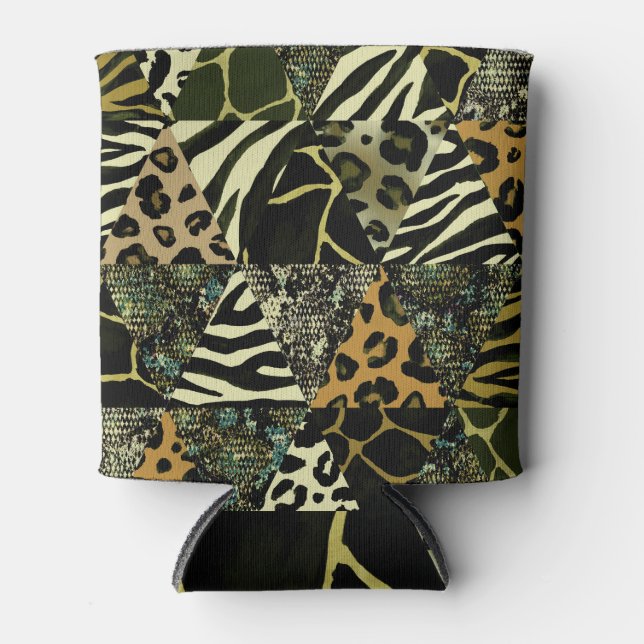 Patchwork Safari: Watercolor Animal Print. Can Cooler (Front)