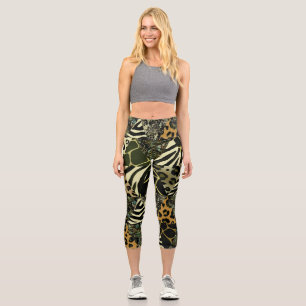 Patchwork Safari: Watercolor Animal Print. Capri Leggings