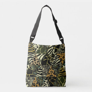 Patchwork Safari: Watercolor Animal Print. Crossbody Bag