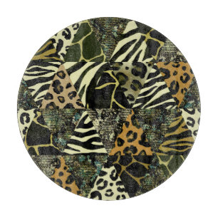 Patchwork Safari: Watercolor Animal Print. Cutting Board