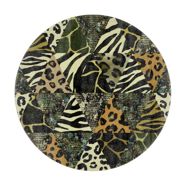 Patchwork Safari: Watercolor Animal Print. Cutting Board (Front)