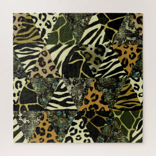 Patchwork Safari: Watercolor Animal Print. Jigsaw Puzzle