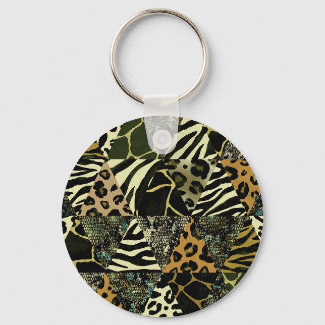 Patchwork Safari: Watercolor Animal Print. Key Ring (Front)