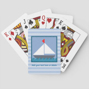 Patchwork Sail Boat In Blue and White Personalised Playing Cards