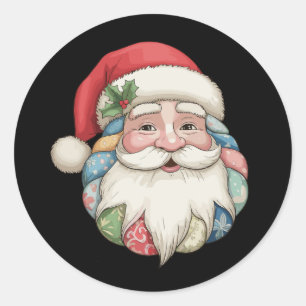 Patchwork Santa Christmas Xmas Holiday Family Classic Round Sticker
