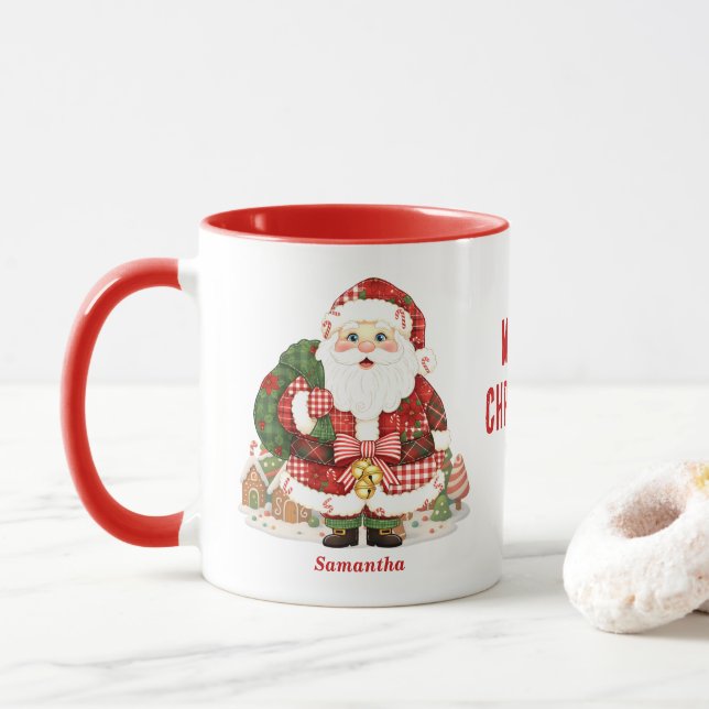 Patchwork Santa Claus Christmas Mug (With Donut)