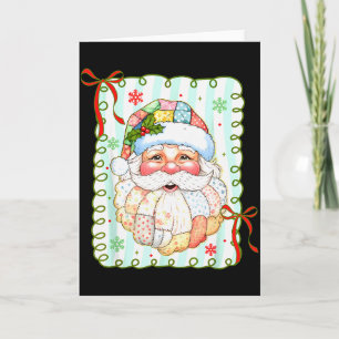 Patchwork Santa Claus Face Coquette Merry Christma Card