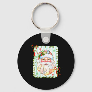 Patchwork Santa Claus Face Coquette Merry Christma Key Ring