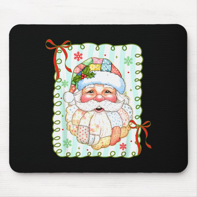 Patchwork Santa Claus Face Coquette Merry Christma Mouse Mat (Front)