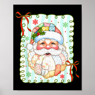 Patchwork Santa Claus Face Coquette Merry Christma Poster
