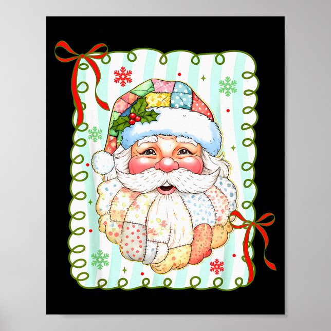 Patchwork Santa Claus Face Coquette Merry Christma Poster (Front)