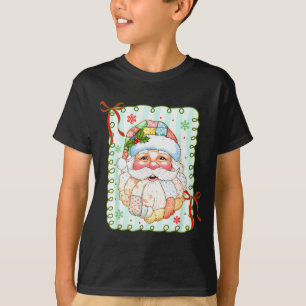 Patchwork Santa Claus Face Coquette Merry Christma T-Shirt