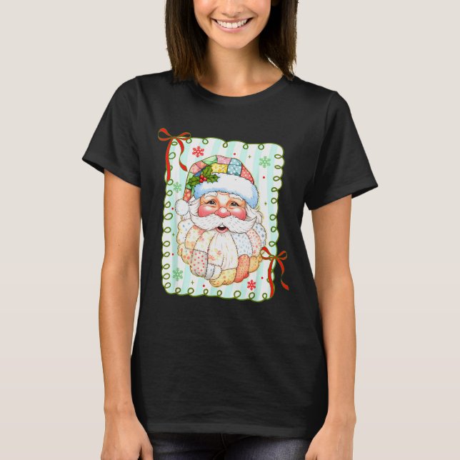 Patchwork Santa Claus Face Coquette Merry Christma T-Shirt (Front)
