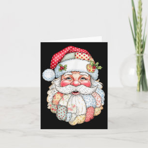 Patchwork Santa Claus Face Preppy Girly Christmas Card