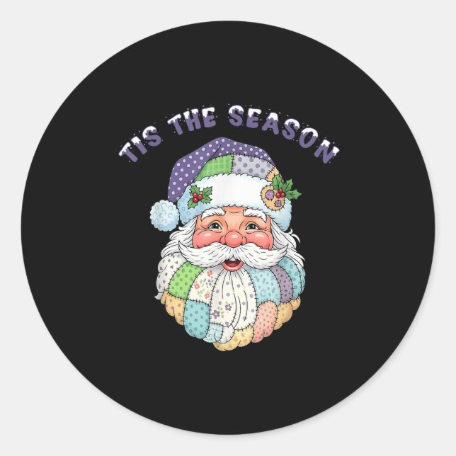 Patchwork Santa Claus Face Preppy Girly Christmas  Classic Round Sticker (Front)
