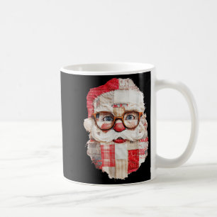 Patchwork Santa Claus Face Preppy Girly Christmas  Coffee Mug