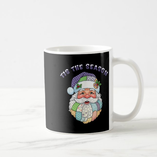 Patchwork Santa Claus Face Preppy Girly Christmas  Coffee Mug (Right)