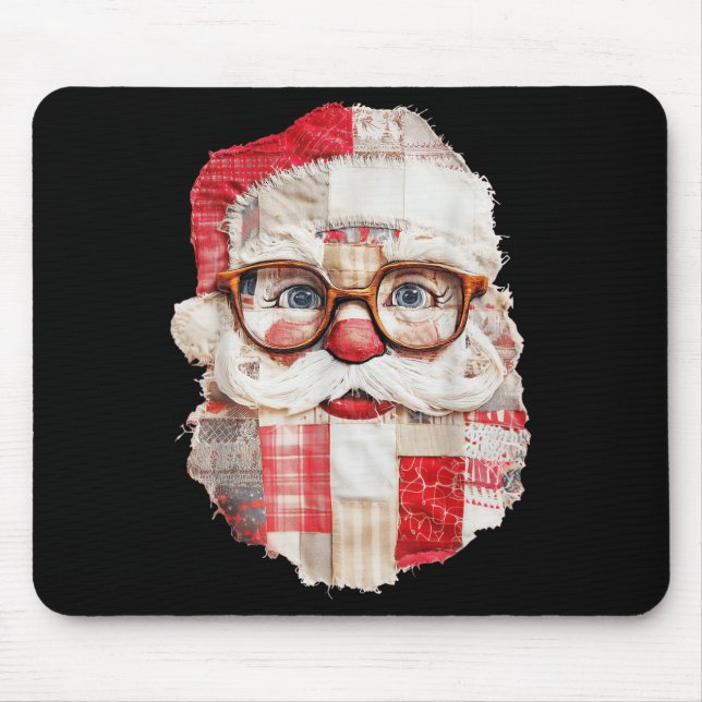 Patchwork Santa Claus Face Preppy Girly Christmas  Mouse Mat (Front)