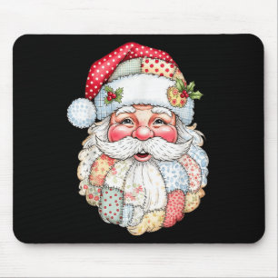 Patchwork Santa Claus Face Preppy Girly Christmas Mouse Mat