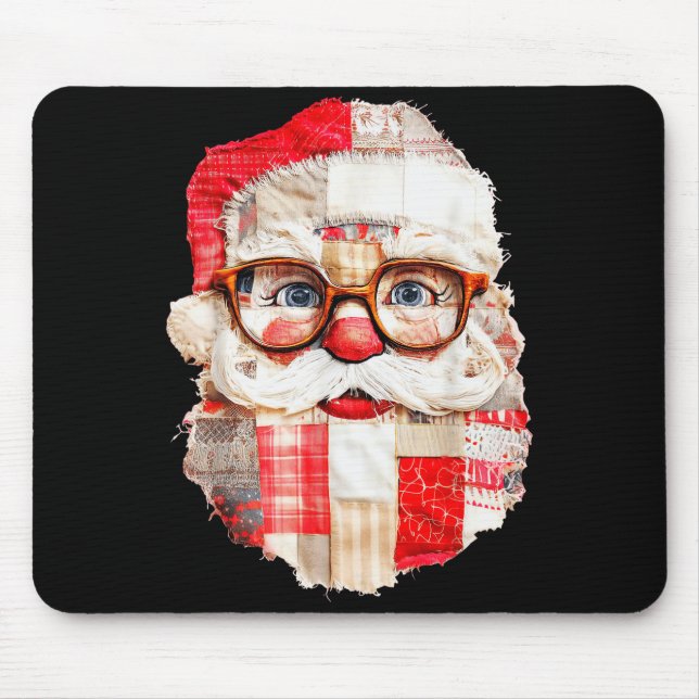 Patchwork Santa Claus Face Preppy Girly Christmas  Mouse Mat (Front)