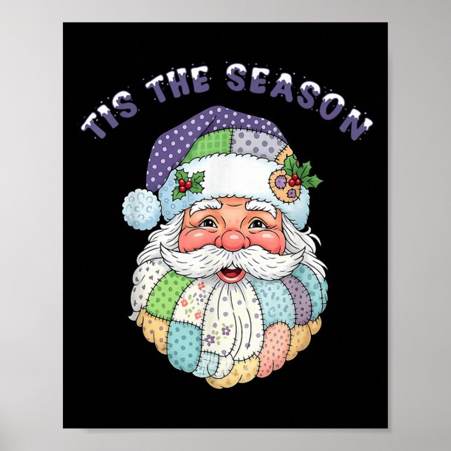Patchwork Santa Claus Face Preppy Girly Christmas  Poster (Front)