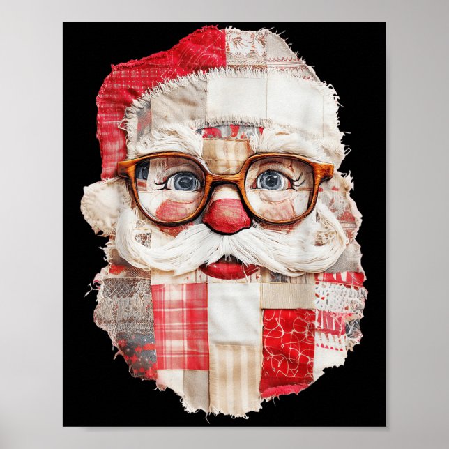 Patchwork Santa Claus Face Preppy Girly Christmas  Poster (Front)