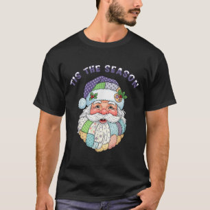 Patchwork Santa Claus Face Preppy Girly Christmas T-Shirt