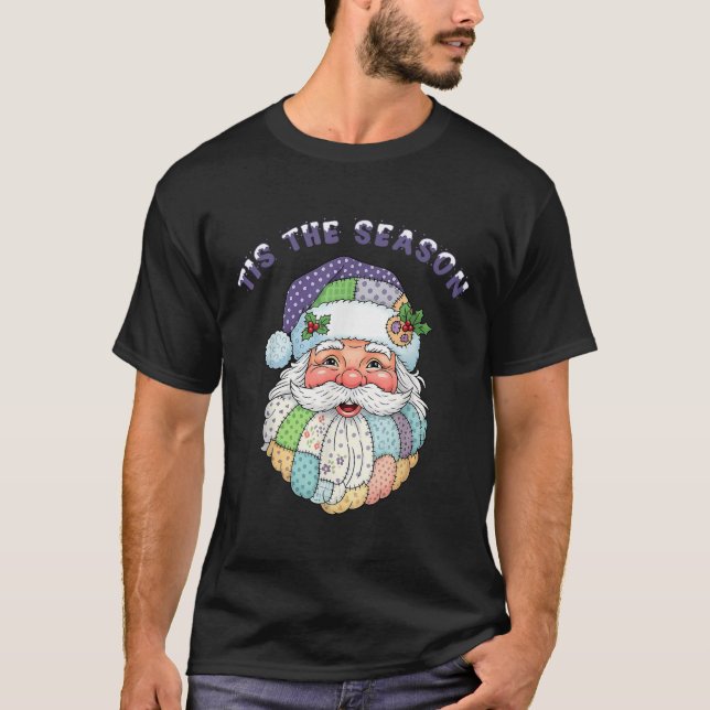 Patchwork Santa Claus Face Preppy Girly Christmas  T-Shirt (Front)
