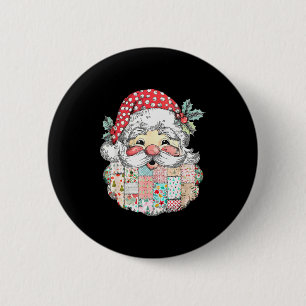 Patchwork Santa Claus Face Vintage Christmas Men W 6 Cm Round Badge