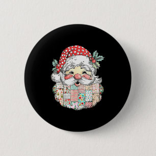 Patchwork Santa Claus Face Vintage Merry Christmas 6 Cm Round Badge