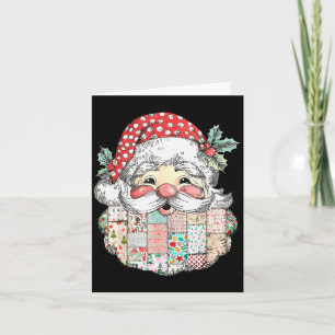 Patchwork Santa Claus Face Vintage Merry Christmas Card