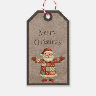 Patchwork Santa Claus in Christmas Colours Gift Ta Gift Tags