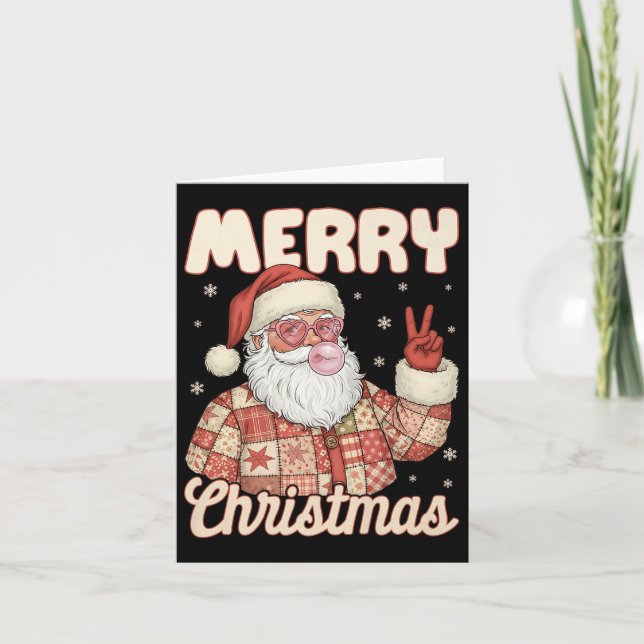 Patchwork Santa Claus Xmas Merry Christmas Men Wom Card (Front)