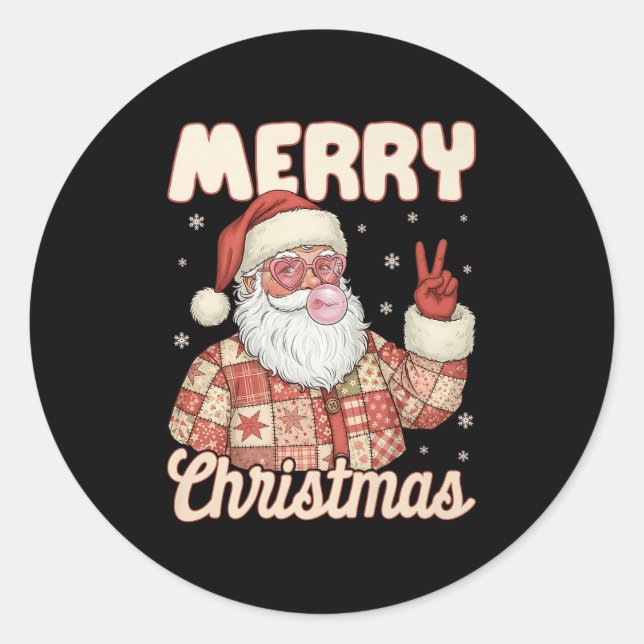 Patchwork Santa Claus Xmas Merry Christmas Men Wom Classic Round Sticker (Front)