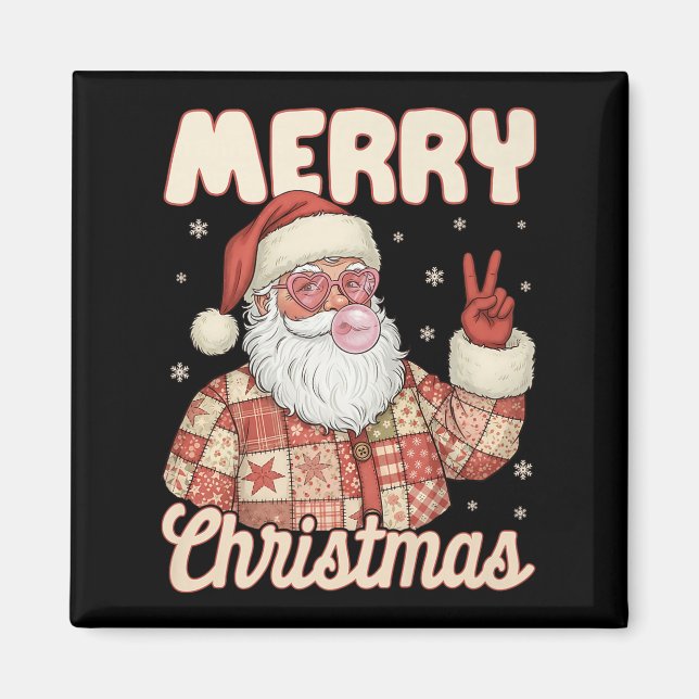 Patchwork Santa Claus Xmas Merry Christmas Men Wom Magnet (Front)