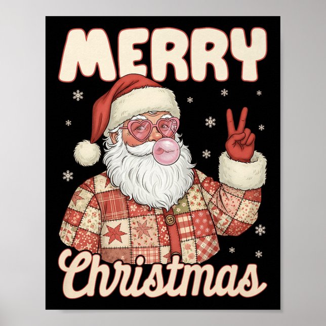 Patchwork Santa Claus Xmas Merry Christmas Men Wom Poster (Front)