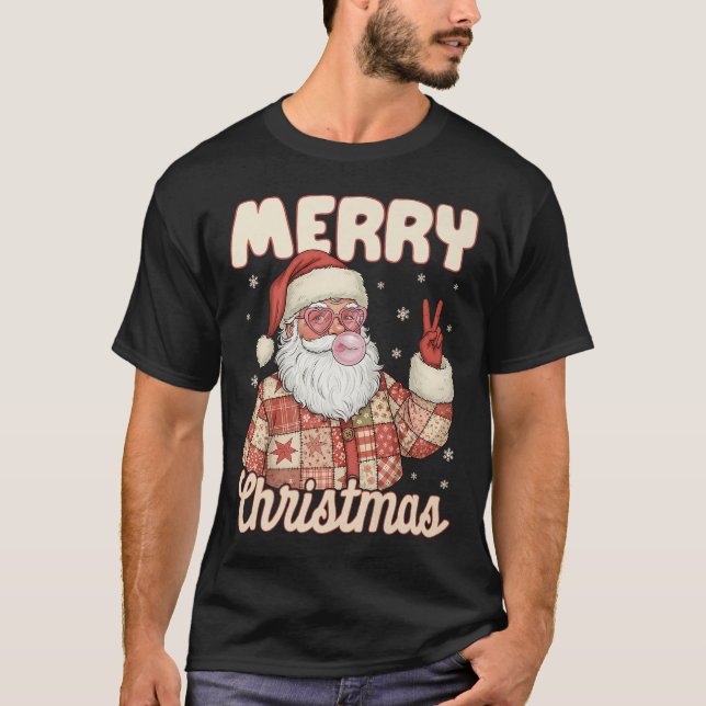 Patchwork Santa Claus Xmas Merry Christmas Men Wom T-Shirt (Front)