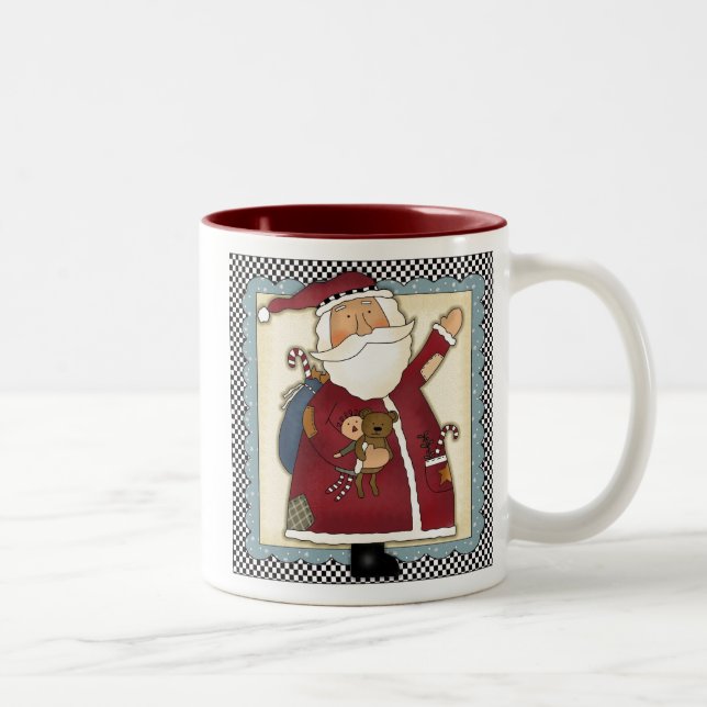 Patchwork Santa Country Christmas Mug (Right)