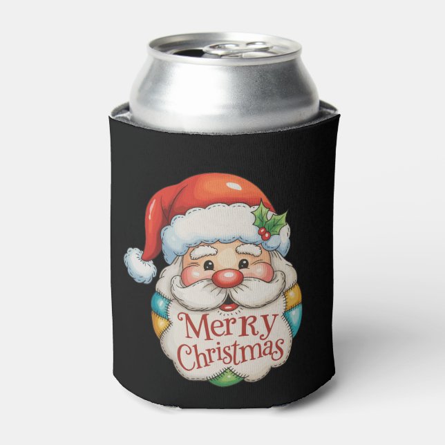 Patchwork Santa Merry Christmas Preppy Xmas Can Cooler (Can Front)