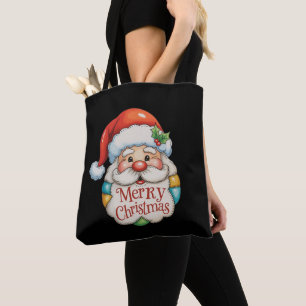 Patchwork Santa Merry Christmas Preppy Xmas Tote Bag
