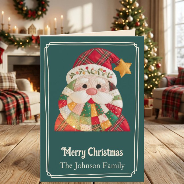 Patchwork Santa Plaid Christmas Holiday Card (Creator Uploaded)