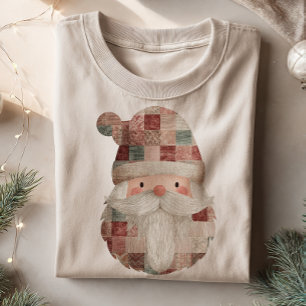 Patchwork Santa Retro Quilt Vintage Christmas T-Shirt