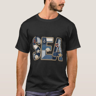 Patchwork Sea Quilted PNG Coastal Sewing Design T-Shirt